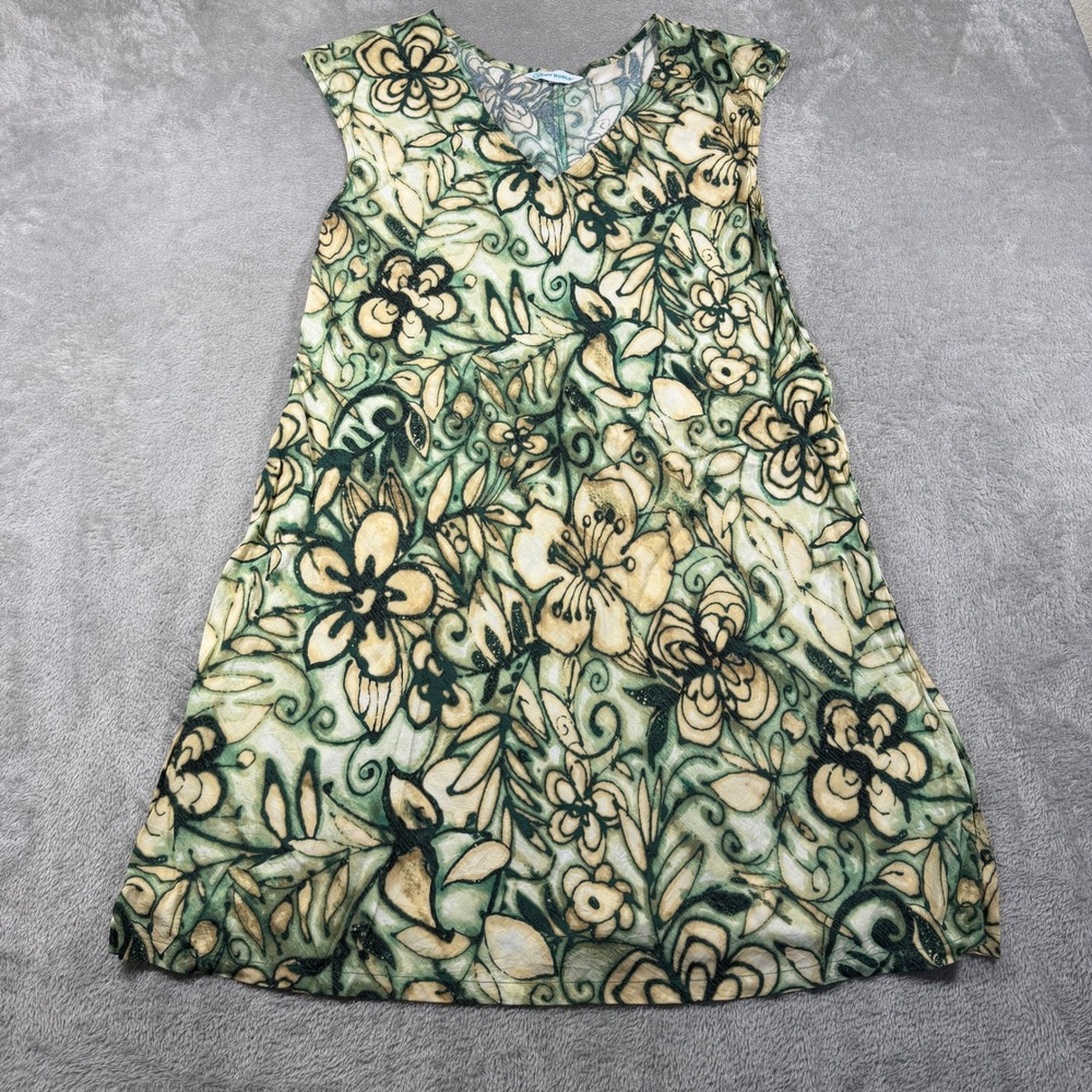 Jams World Jasmine Dress Women‎ Large Green Floral Rayon V-Neck Sleeveless